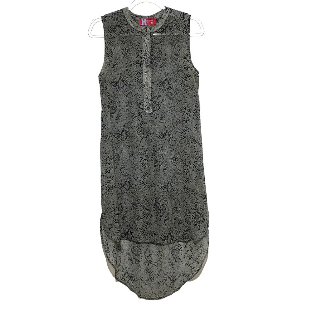 H Squared Sleeveless Tunic Top Dress M Snakeskin Print Lagenlook Hi Lo Hem Sheer